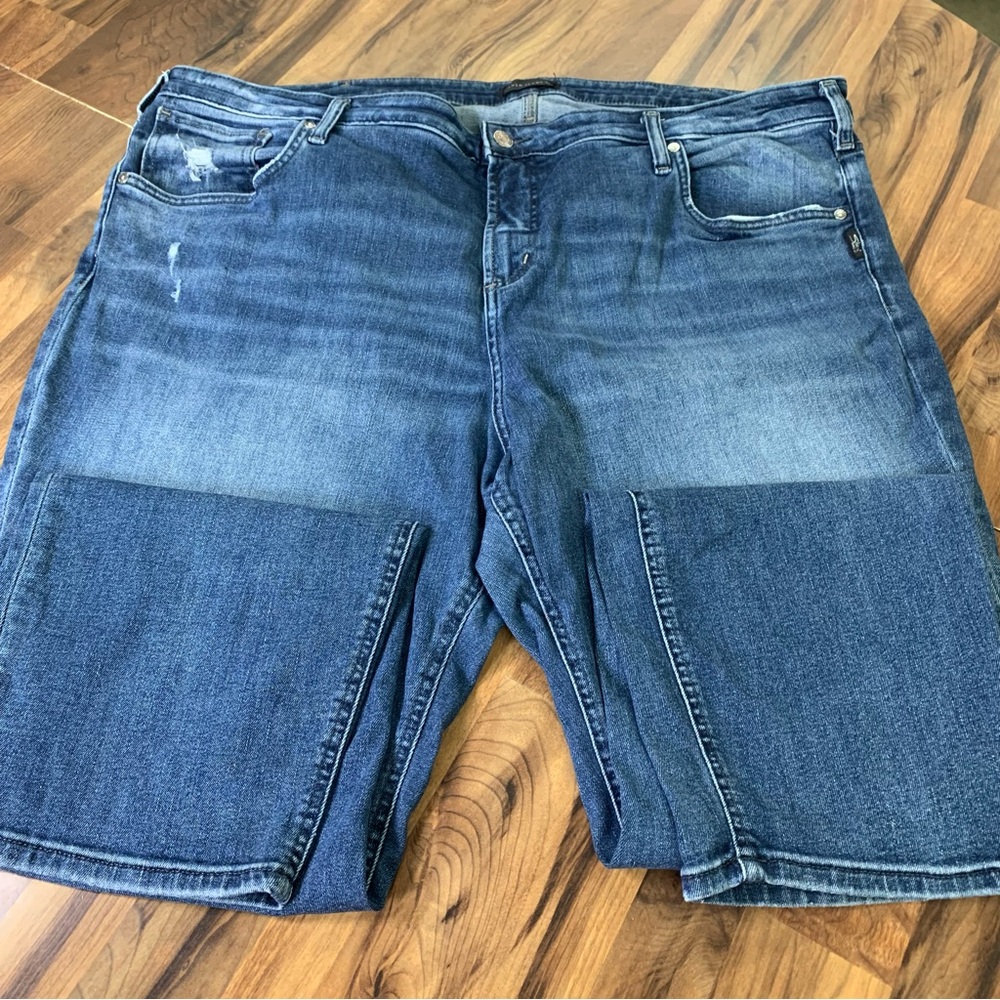 Silver Jeans Womens 24W x 28.5 Blue Beau Thick Stitch Distressed Biker Casual